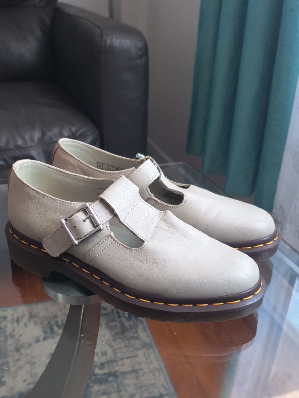 Dr Martens Polley T-bar Buckled Mary Jane Shoes In Beige